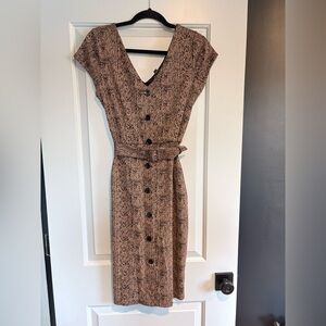 Express Belted Herringbone Midi Dress | Cap Sleeve | Size M